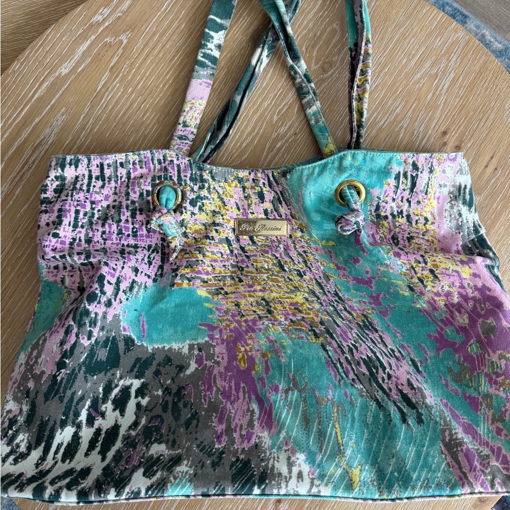Pia Rossini Multicolor Tote Bag Gold Grommets Magnetic Snap Abstract Print